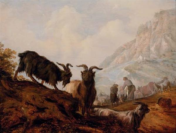 Jacobus Mancadan Peasants and goats in a mountainous landscape